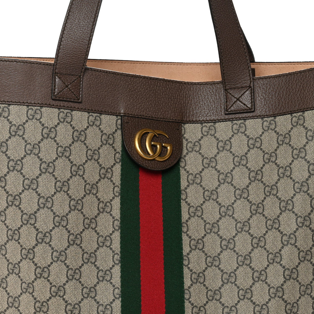 Gucci GG Supreme Monogram Web Large Ophidia Vertical Shopping Tote Brown