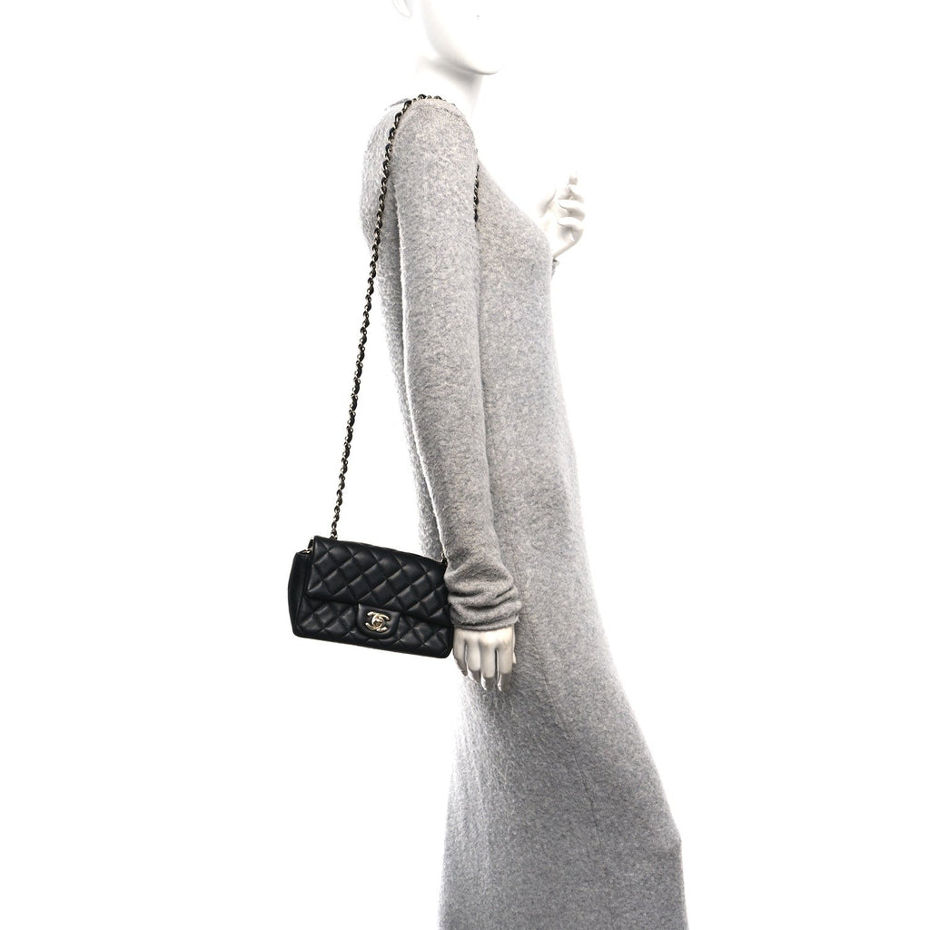 Chanel Lambskin Quilted Mini Rectangular Flap Black