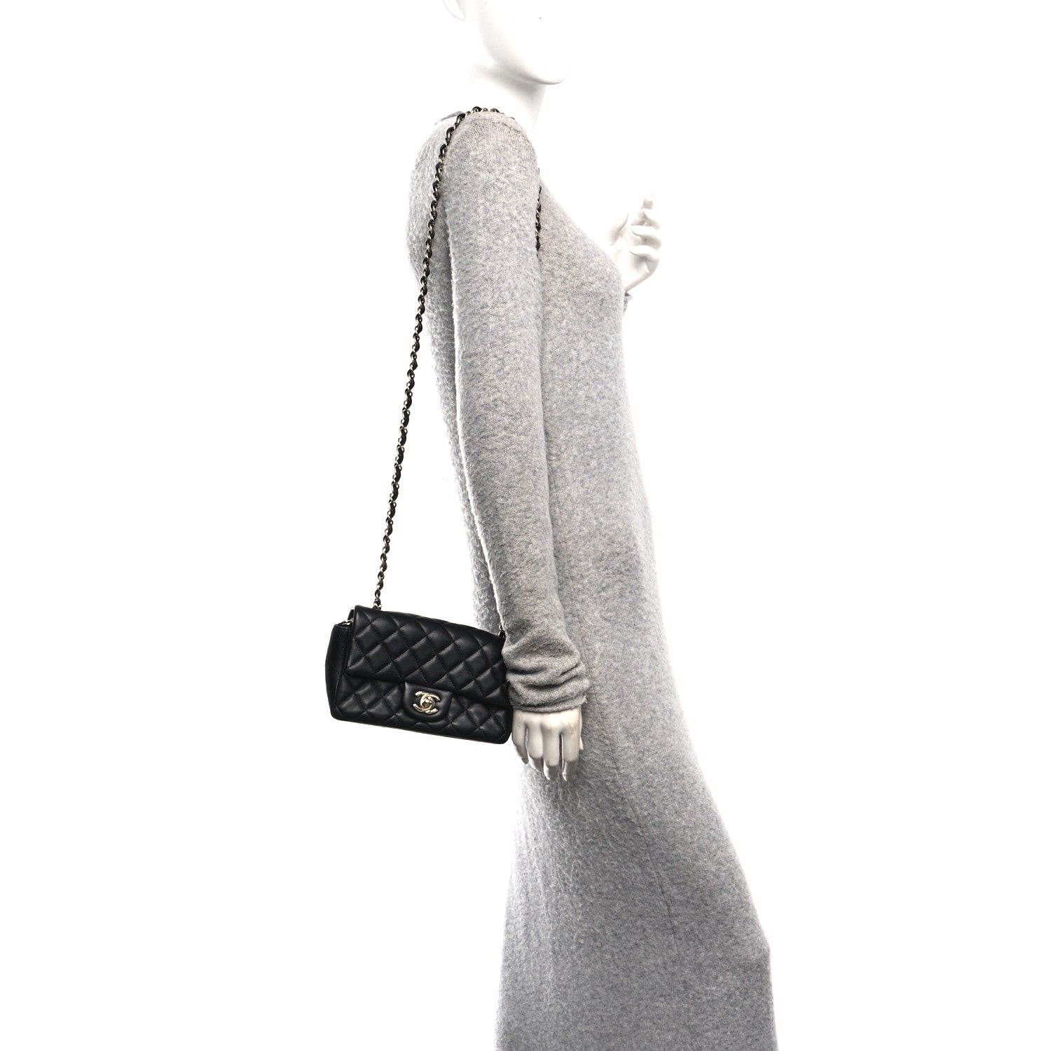 Chanel Lambskin Quilted Mini Rectangular Flap Black