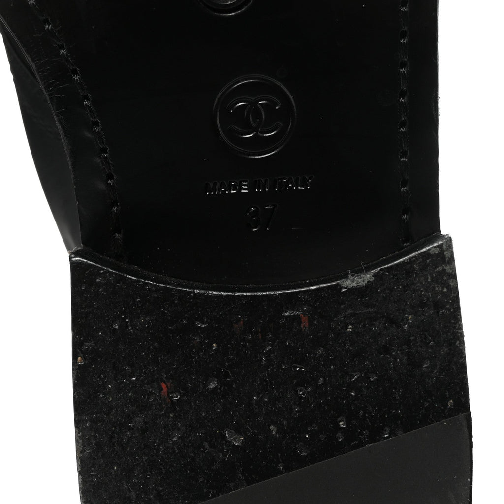 Chanel Shiny Calfskin Lace Up Combat Boots 37 Black