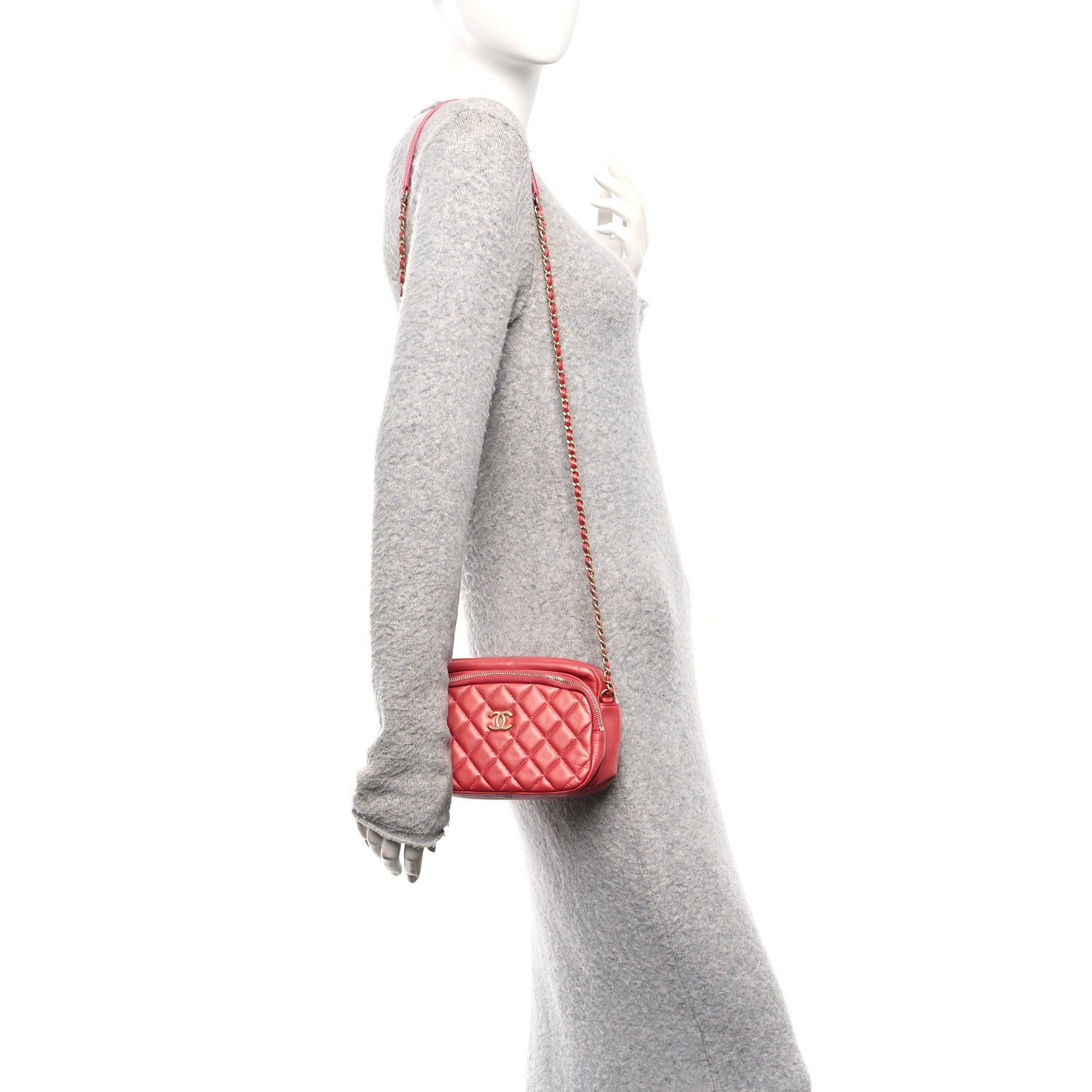 Chanel Calfskin Quilted Day Trips Camera Case Pink