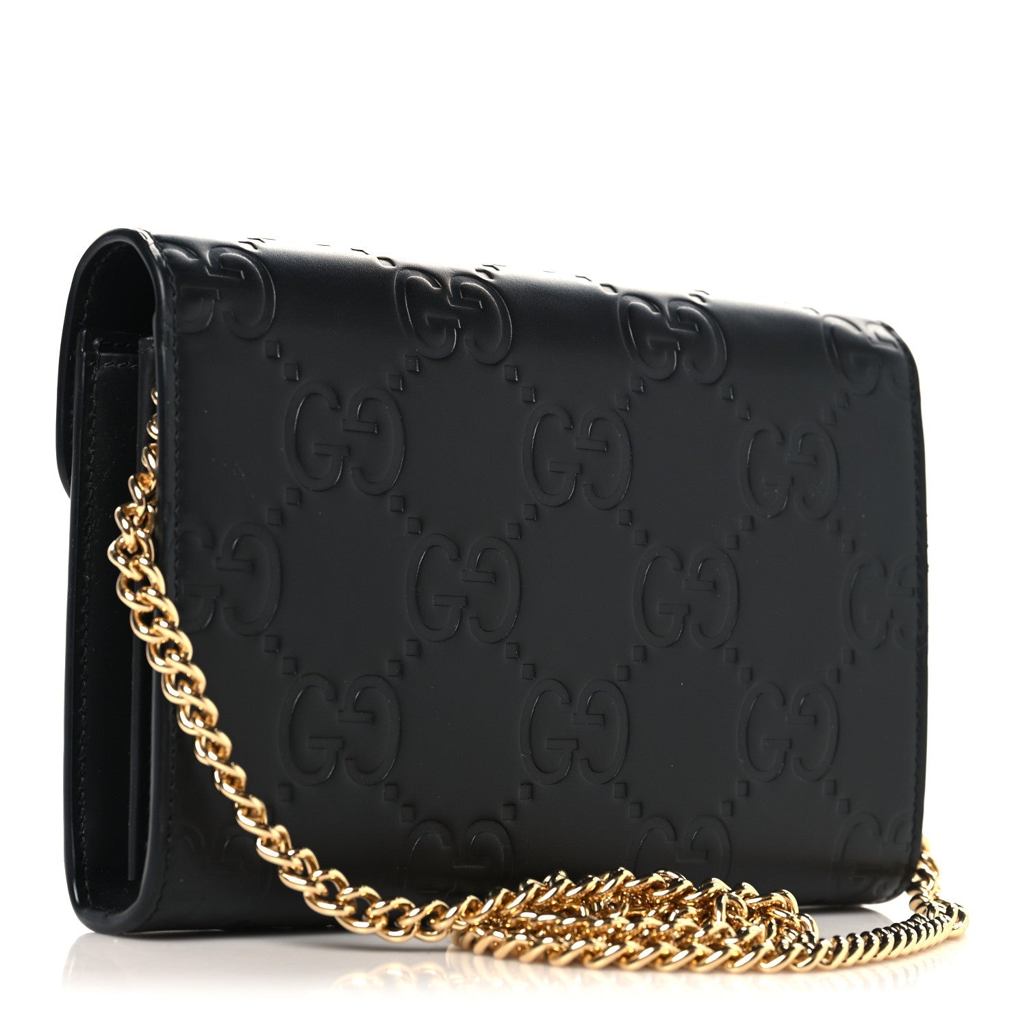 Gucci Calfskin GG Debossed Chain Wallet Black
