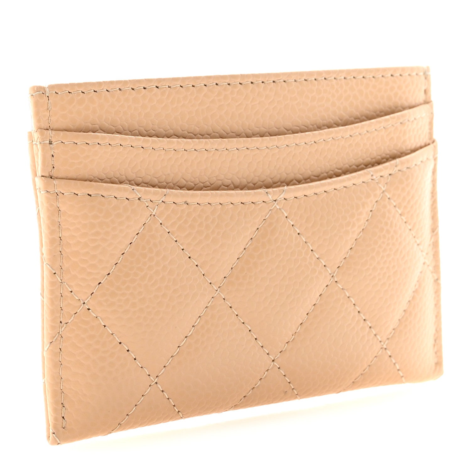 Caviar Quilted Card Holder Beige
