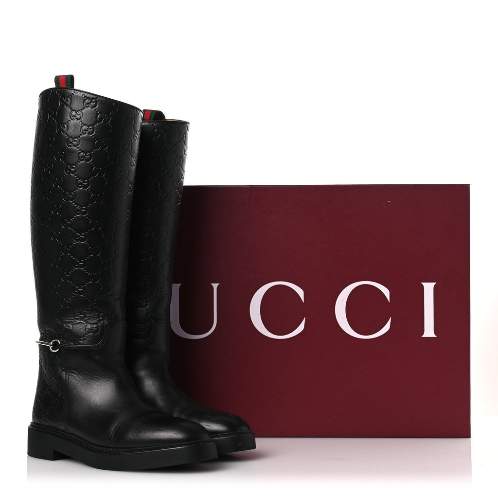 Gucci Guccissima Real Betis Glamour Calfskin Michelangelo Slim Horsebit Riding Boots 39.5 Black