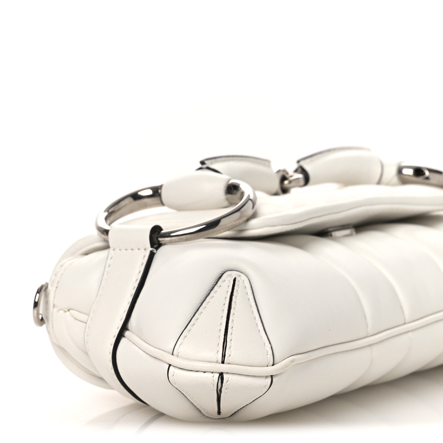 Gucci Nappa Vertical Matelasse Small Maxi Horsebit Chain Shoulder Bag Great White