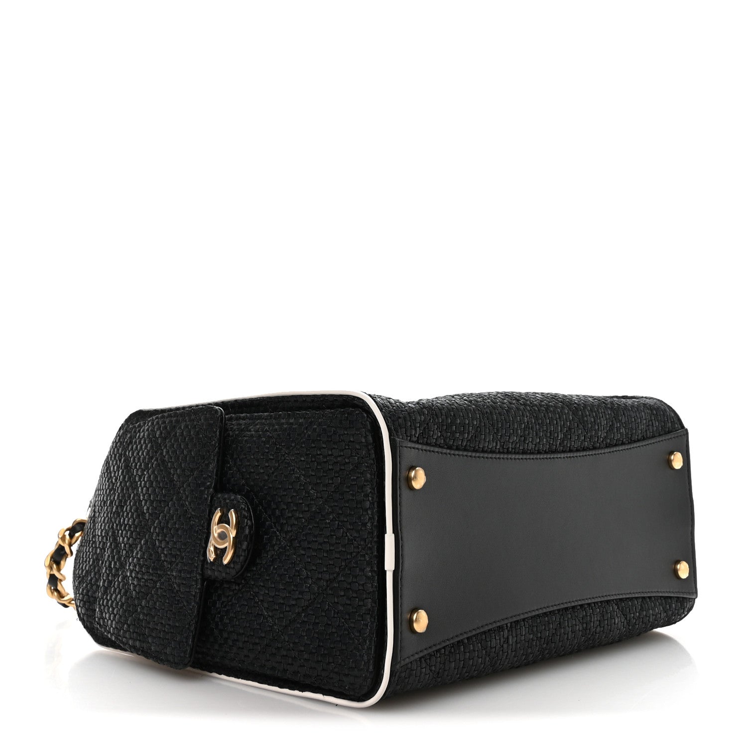 Chanel Braided Raffia Calfskin Small Chanel 25 Handbag Black White