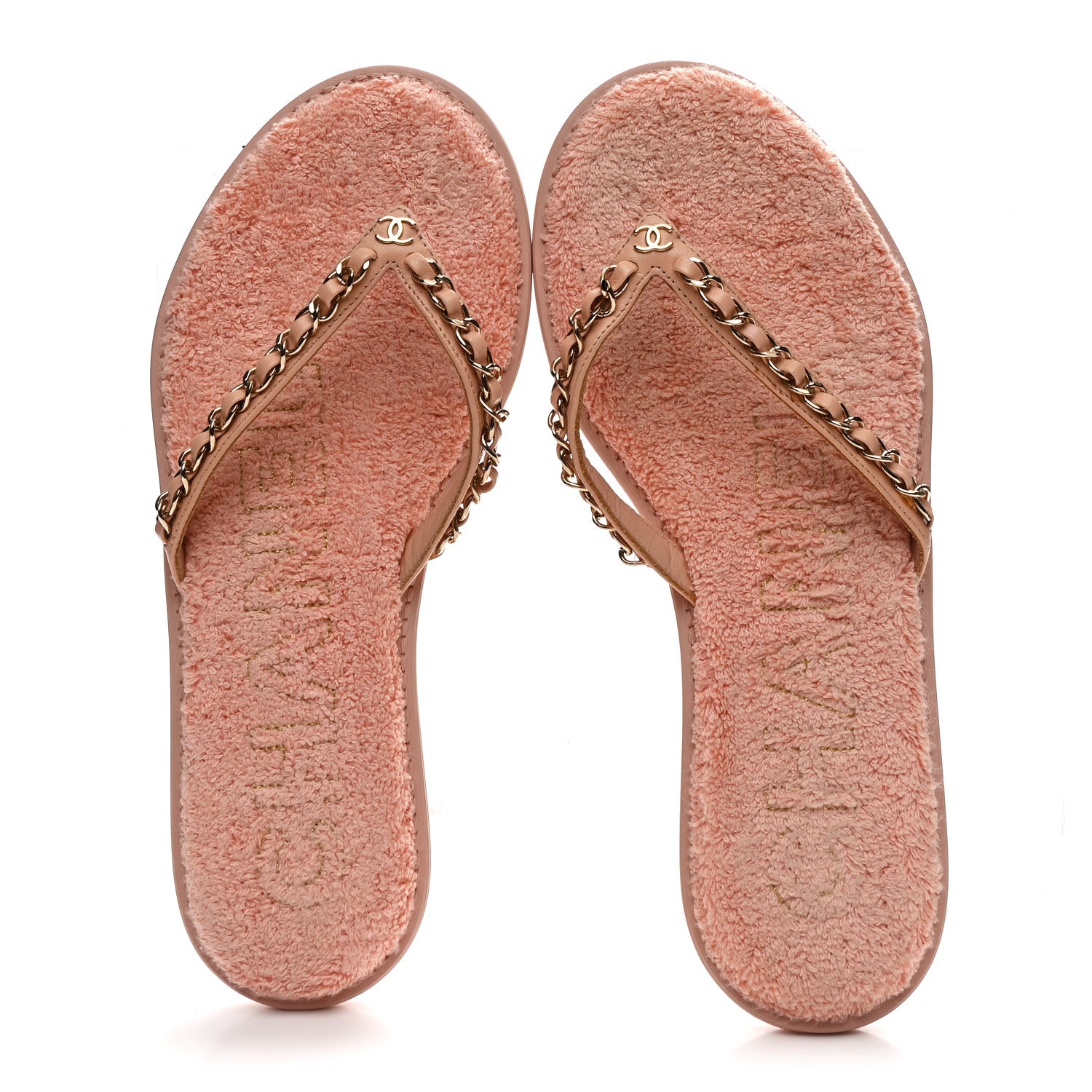 Lambskin Terry Cloth CC Chain Thong Sandals 37 Pink
