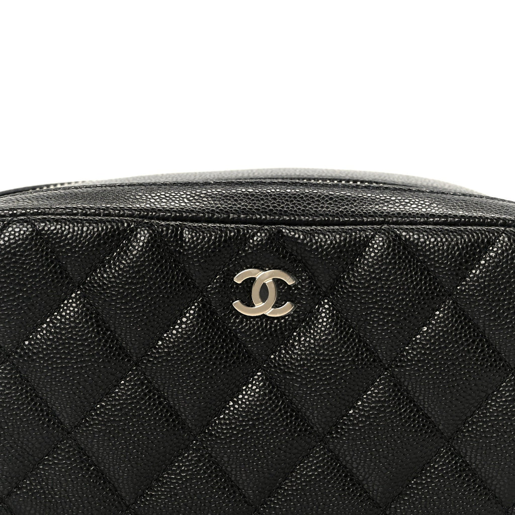 Chanel Caviar Quilted Toiletry Case With Chain Black