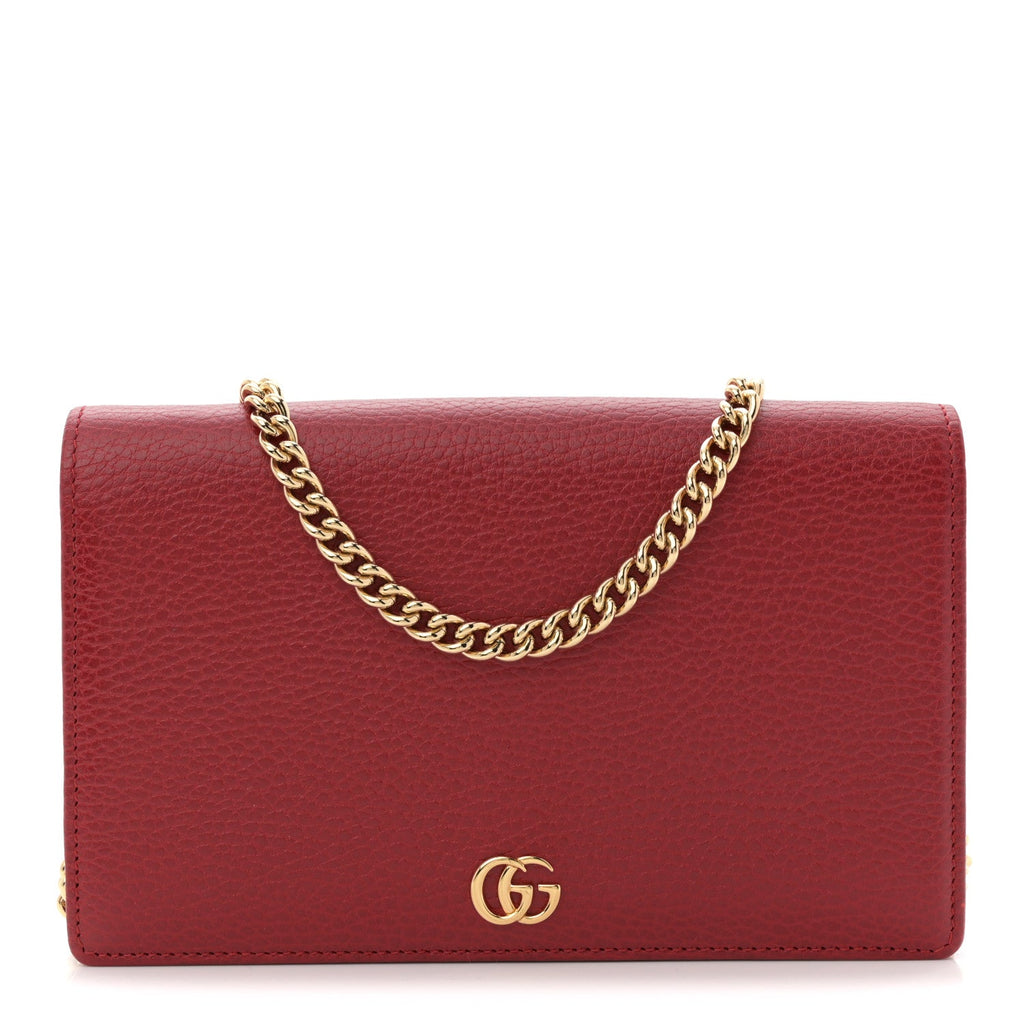 Gucci Dollar Calfskin Mini GG Marmont Chain Wallet Hibiscus Red