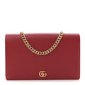 Gucci Dollar Calfskin Mini GG Marmont Chain Wallet Hibiscus Red