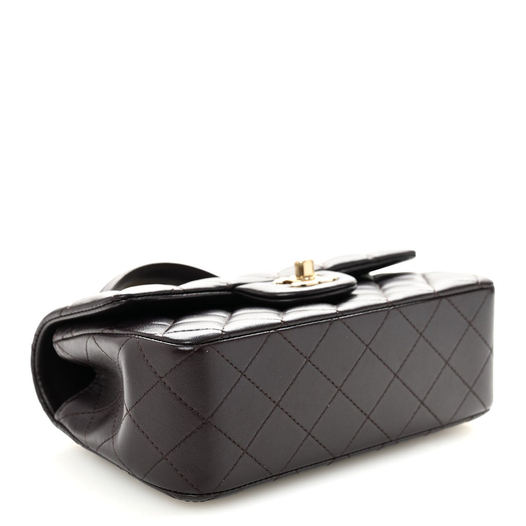 Chanel Lambskin Quilted Mini Top Handle Rectangular Flap Dark Purple