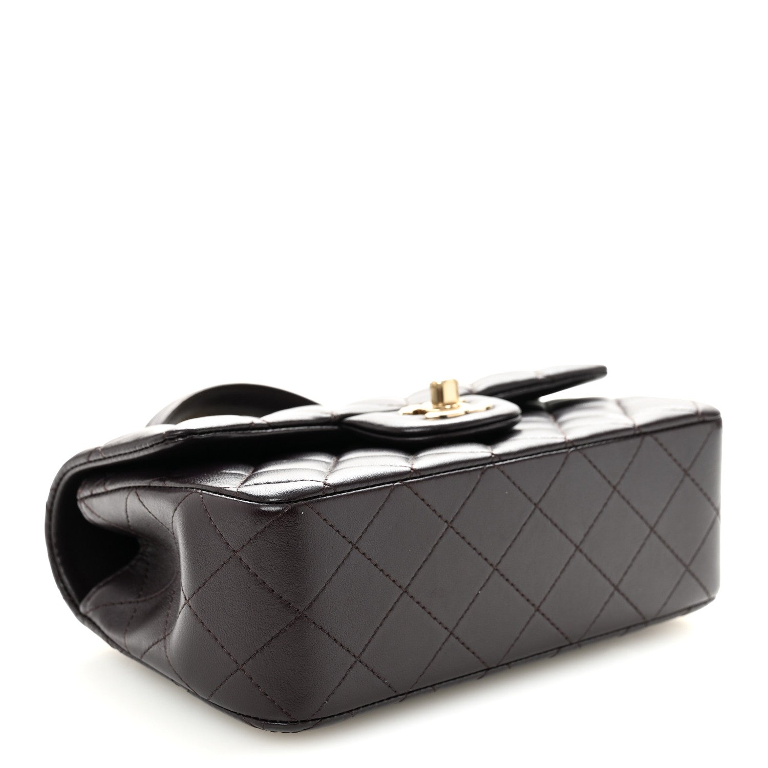 Chanel Lambskin Quilted Mini Top Handle Rectangular Flap Dark Purple