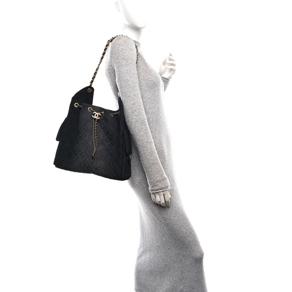 Chanel Washed Denim Quilted Medium Chanel 25 Handbag Black