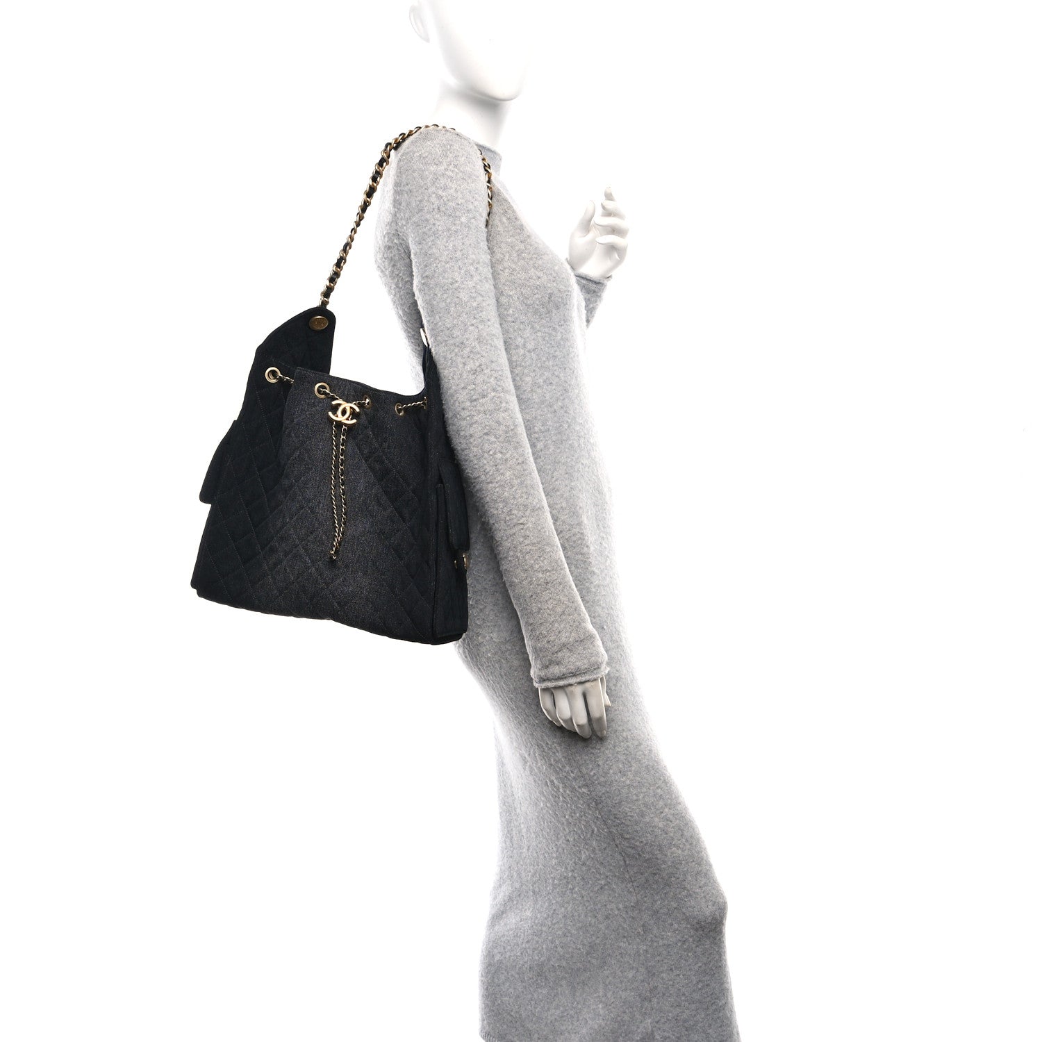 Chanel Washed Denim Quilted Medium Chanel 25 Handbag Black