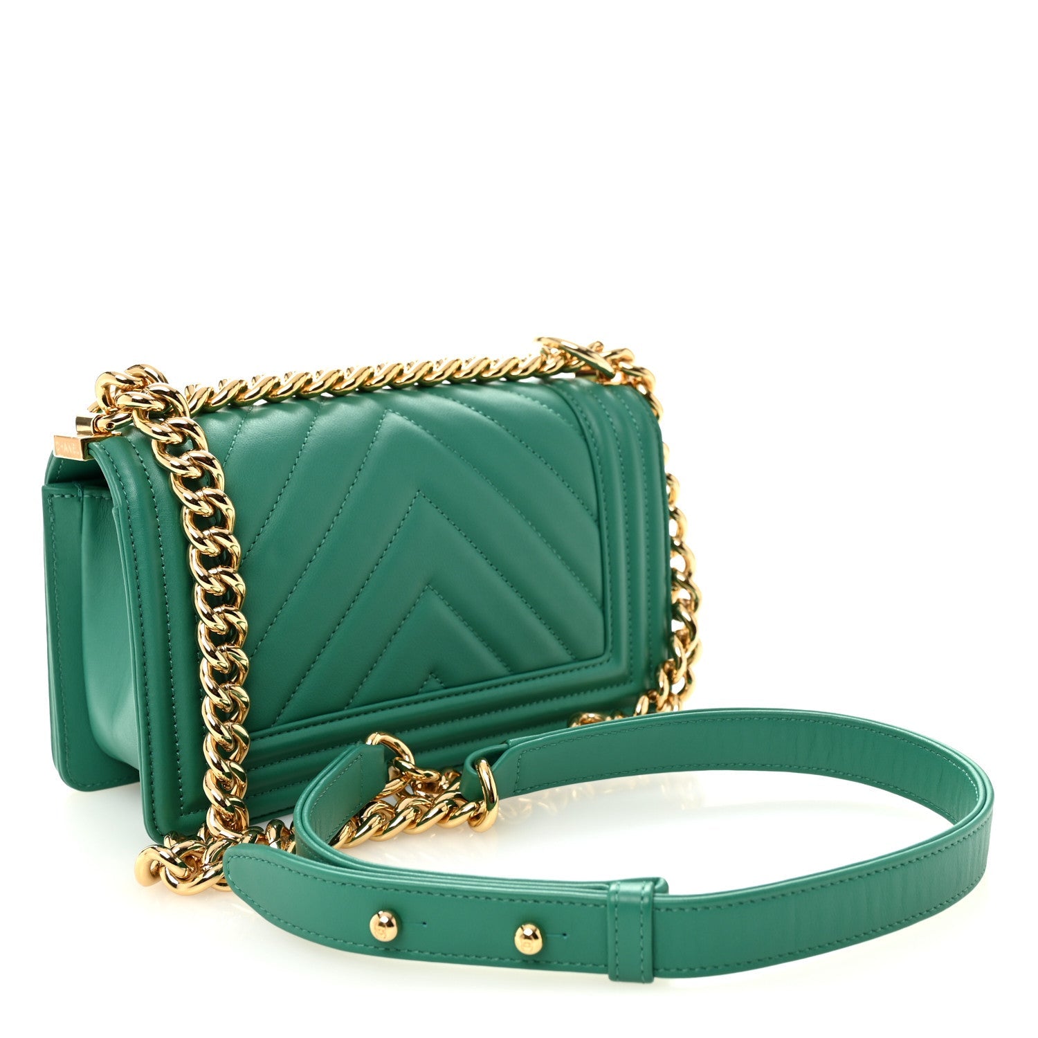 Chanel Calfskin Chevron Quilted Small Boy Flap Green