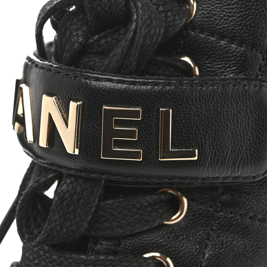 Lambskin Patent Calfskin Quilted Logo Lace Up Combat Boots 37 Black