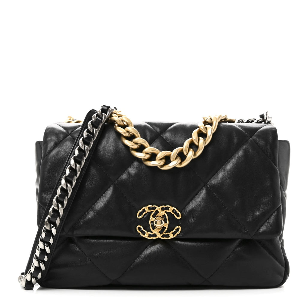Chanel Goatskin Quilted Large Chanel 19 Flap Black