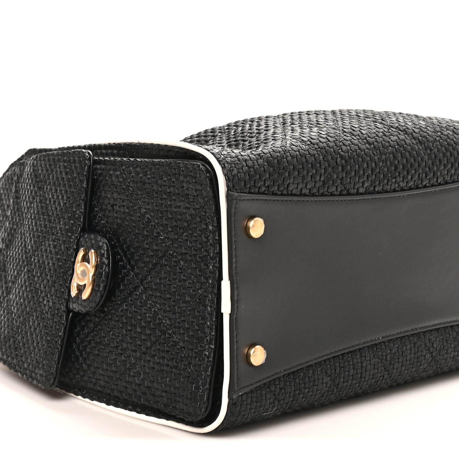 Chanel Braided Raffia Calfskin Quilted Small Chanel 25 Handbag Black White