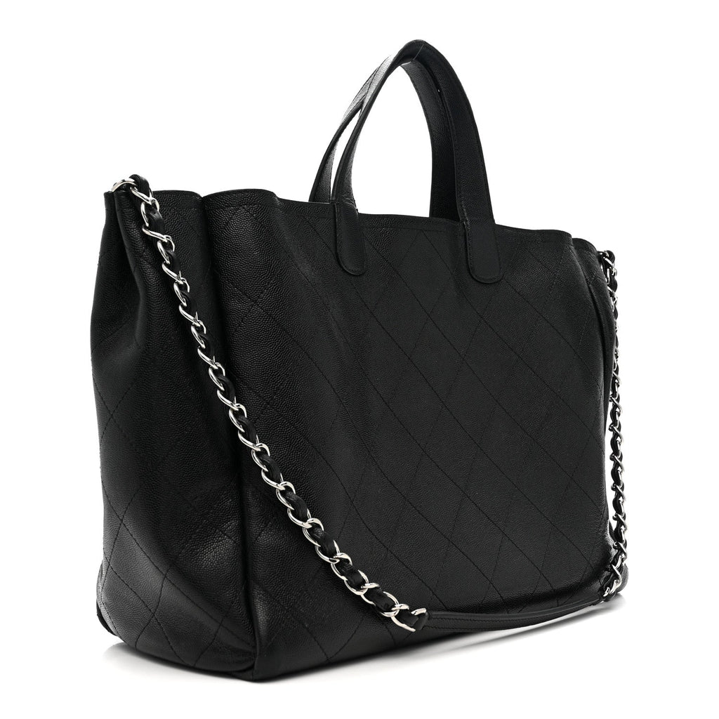 Chanel Caviar Stitched Large Lady Coco Shopping Tote Black