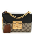 Gucci GG Supreme Monogram Calfskin Small Padlock Shoulder Bag Beige Black Cuir