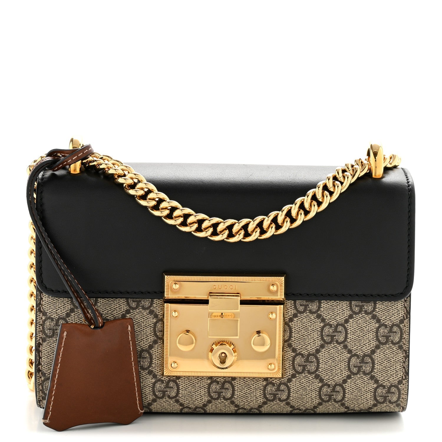 Gucci GG Supreme Monogram Calfskin Small Padlock Shoulder Bag Beige Black Cuir