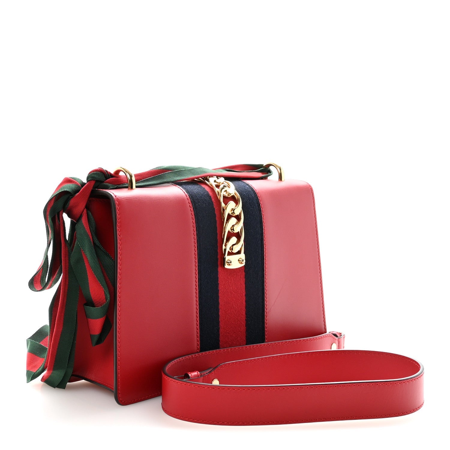 Gucci Calfskin Small Sylvie Shoulder Bag Hibiscus Red