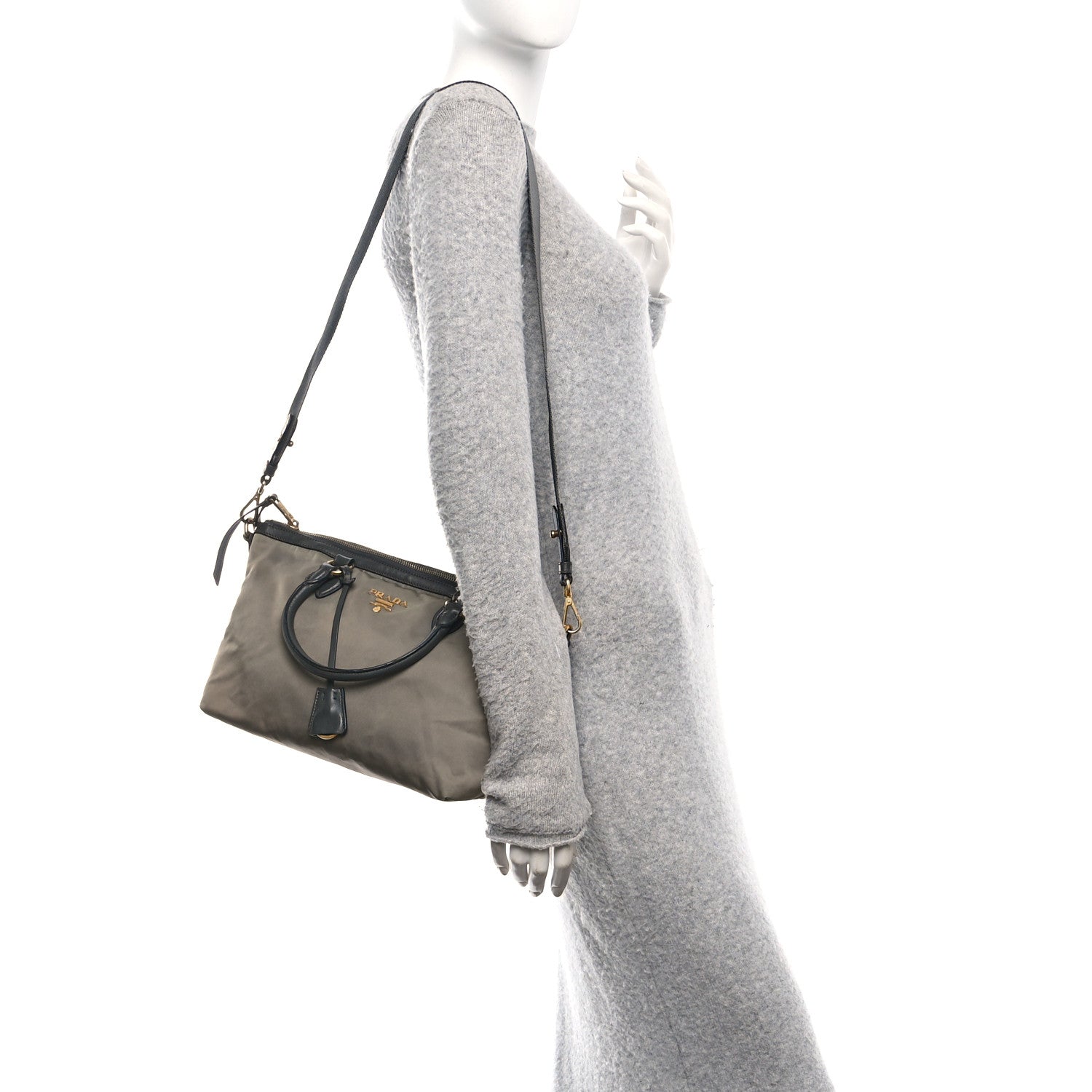 Prada Tessuto Nylon Soft Calf Shopping Tote Ardesia