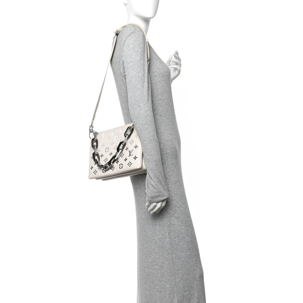 Louis Vuitton Lambskin Embossed Monogram Coussin PM Cream Grey