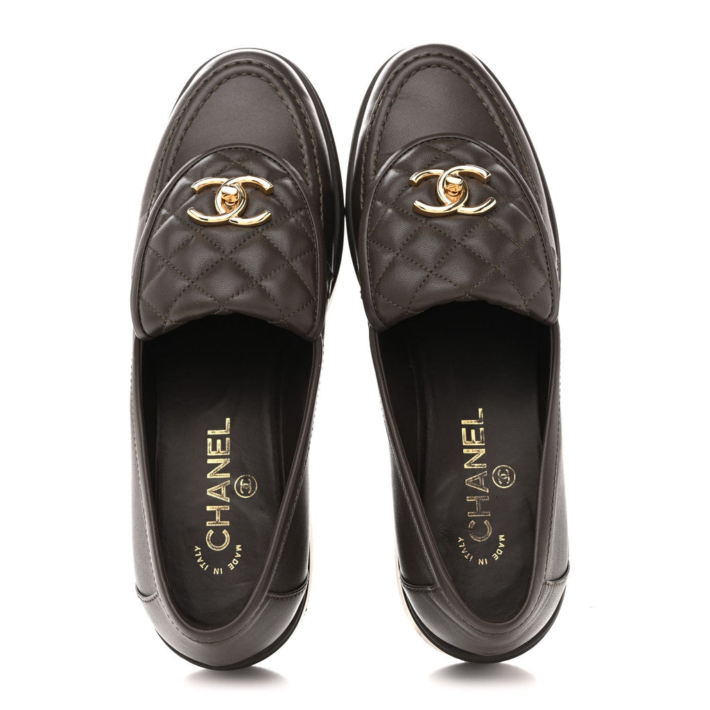 Lambskin Quilted CC Turnlock Loafers 40 Dark Brown