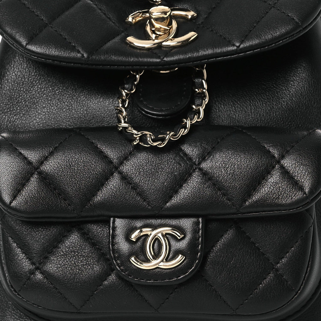 Chanel Lambskin Quilted Small Duma Drawstring Backpack Black