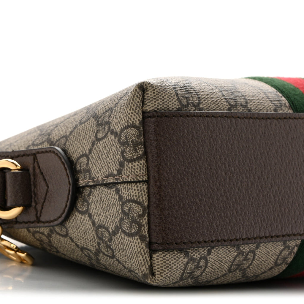 Gucci GG Supreme Monogram Textured Dollar Calfskin Web Small Ophidia Dome Shoulder Bag Beige Ebony New Acero