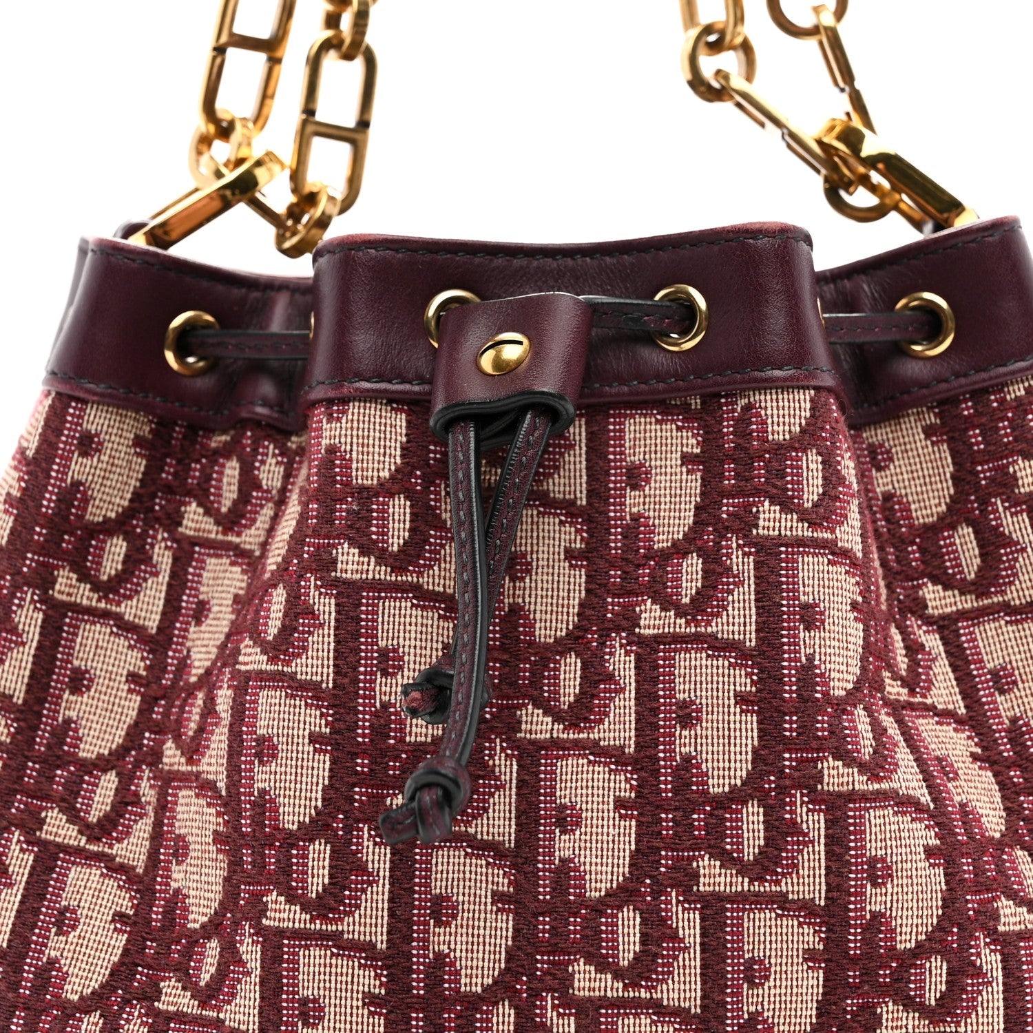 Christian Dior Oblique Drawstring Chain Bucket Bag Burgundy
