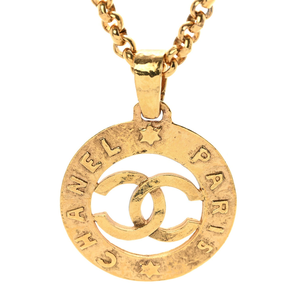 CC Chain Pendant Long Necklace Gold