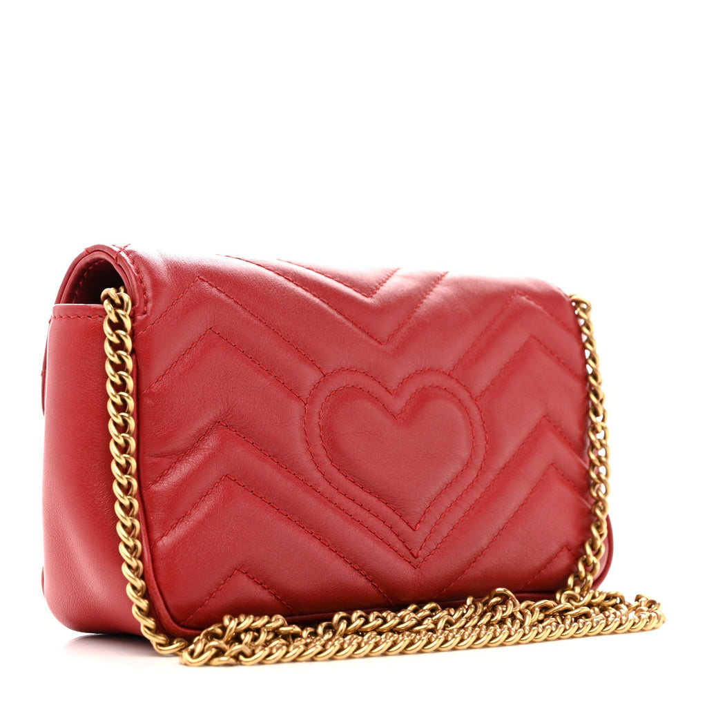 Gucci Calfskin Matelasse Super Mini GG Marmont Shoulder Bag Hibiscus Red