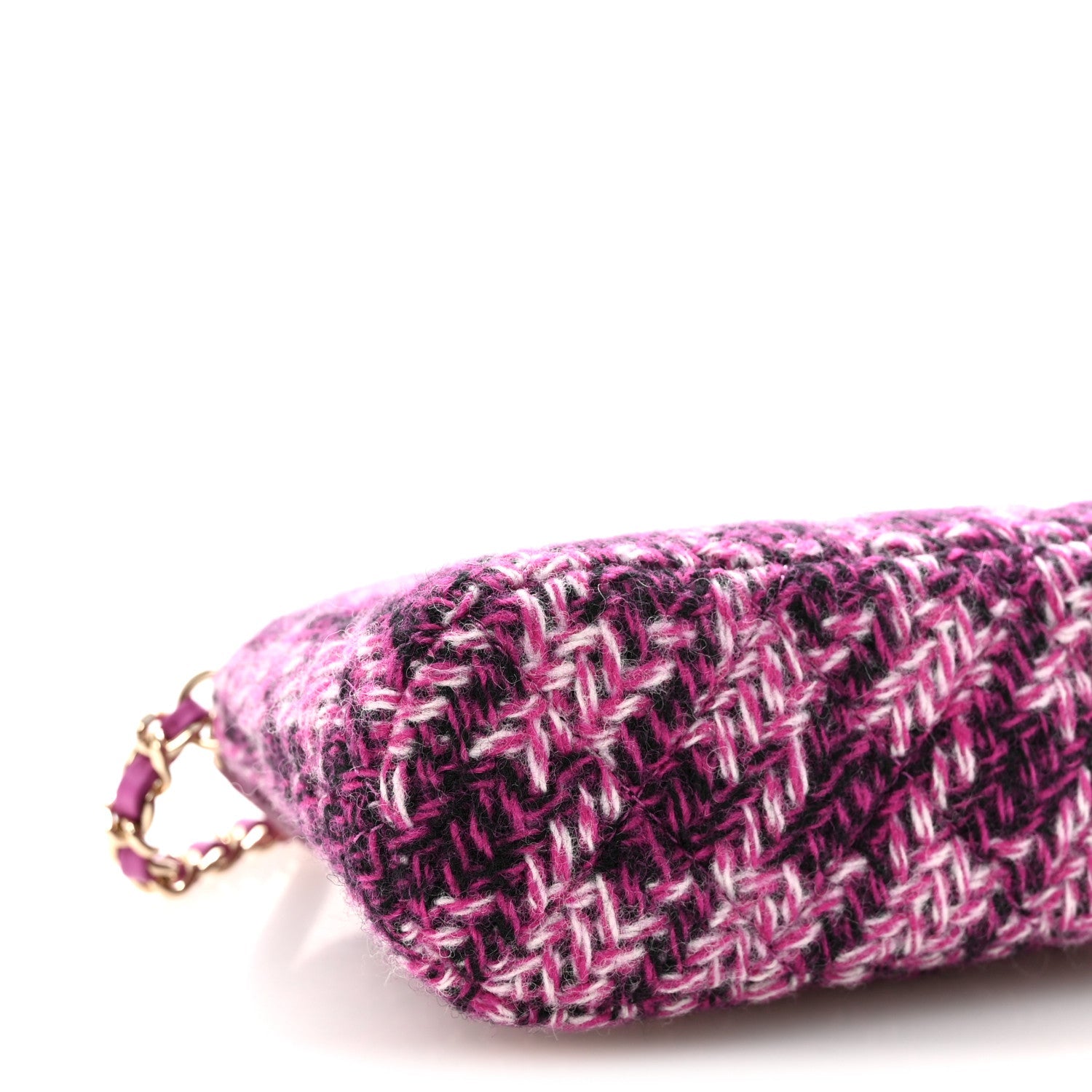 Chanel Tweed Quilted Mini Clutch With Chain Purple