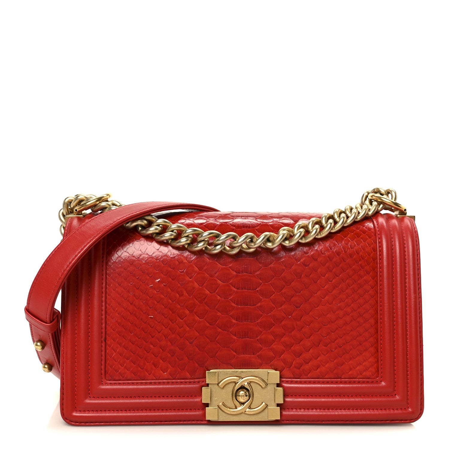 Chanel Snakeskin Medium Boy Flap Red