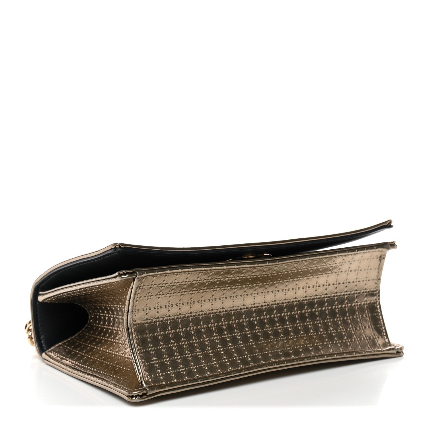 Christian Dior Metallic Patent Micro-Cannage Small Diorama Flap Bag Gold
