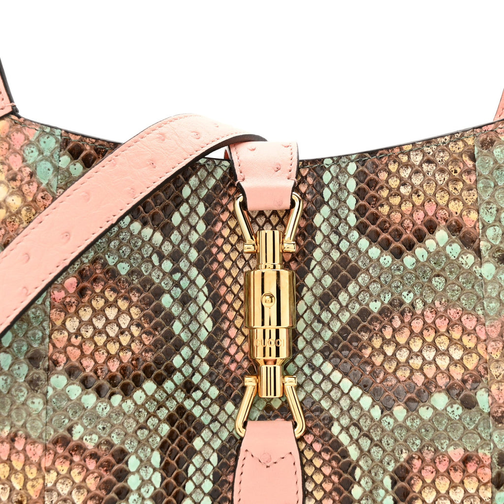 Gucci Snakeskin Ostrich Calfskin Small Jackie 1961 Hobo Pink Multicolor
