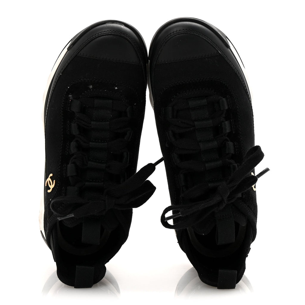 Chanel Velvet Calfskin Mixed Fibers CC Sneakers 36 Black