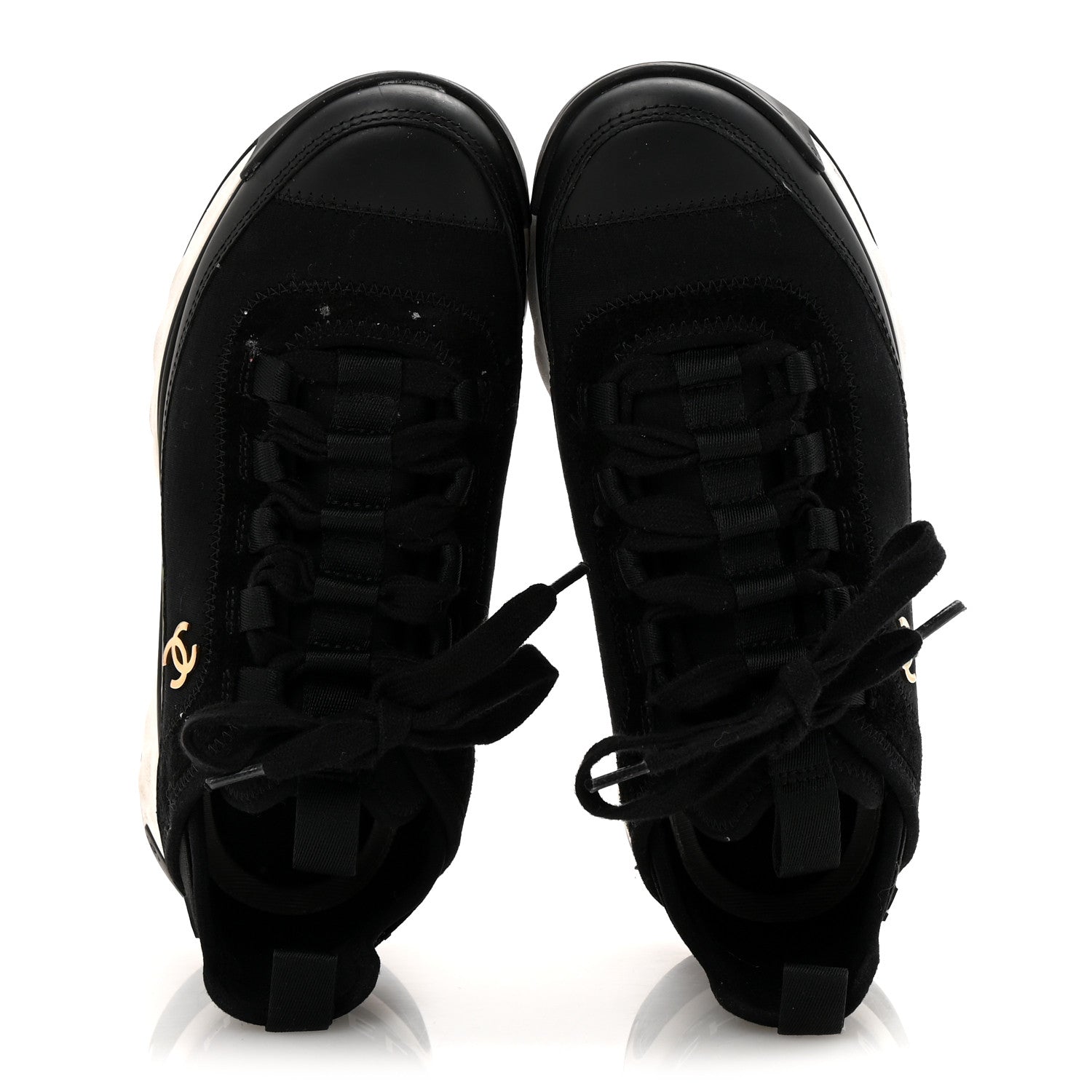 Chanel Velvet Calfskin Mixed Fibers CC Sneakers 36 Black