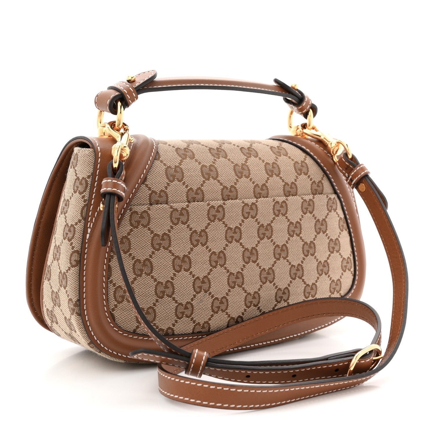 Gucci GG Monogram Calfskin Medium Blondie Top Handle Bag Beige Dark Brown