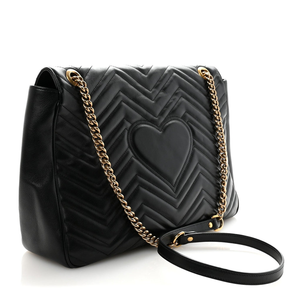 Gucci Calfskin Matelasse Large GG Marmont Shoulder Bag Black
