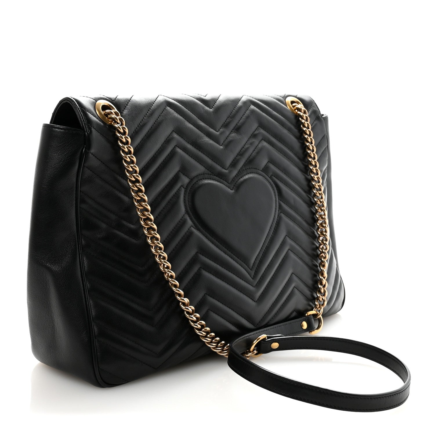 Gucci Calfskin Matelasse Large GG Marmont Shoulder Bag Black