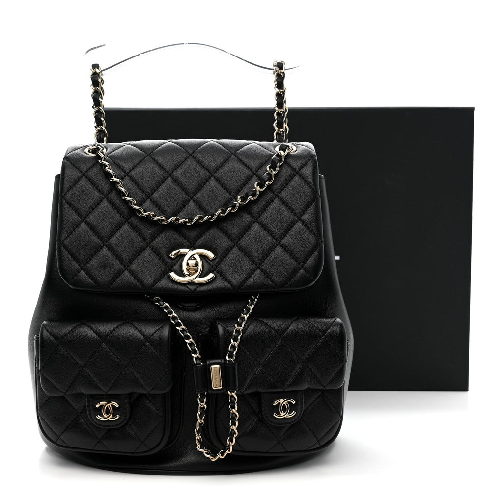 Chanel Calfskin Quilted Large Duma Pockets Drawstring Backpack Black