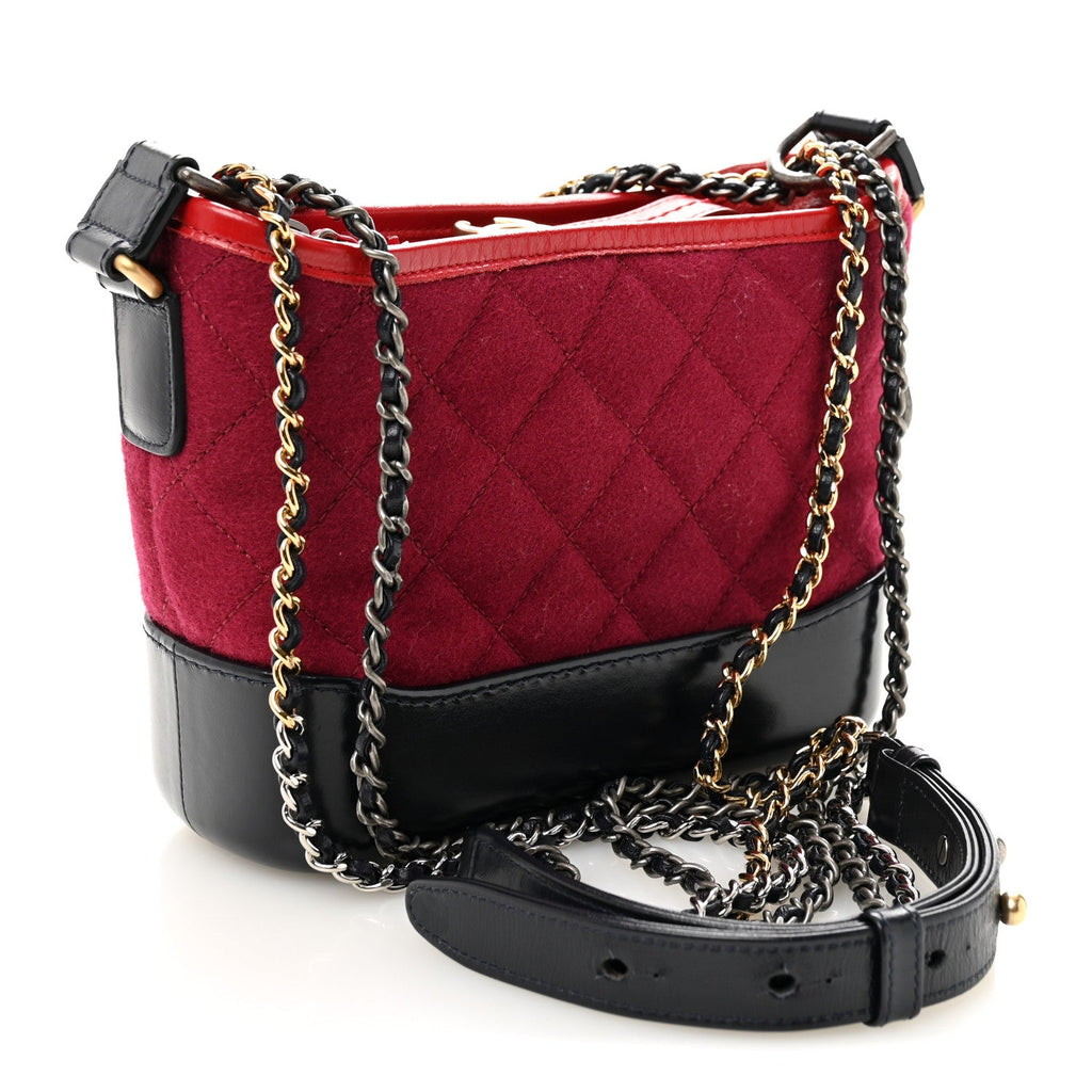 Chanel Wool Calfskin Quilted Small Gabrielle Hobo Red