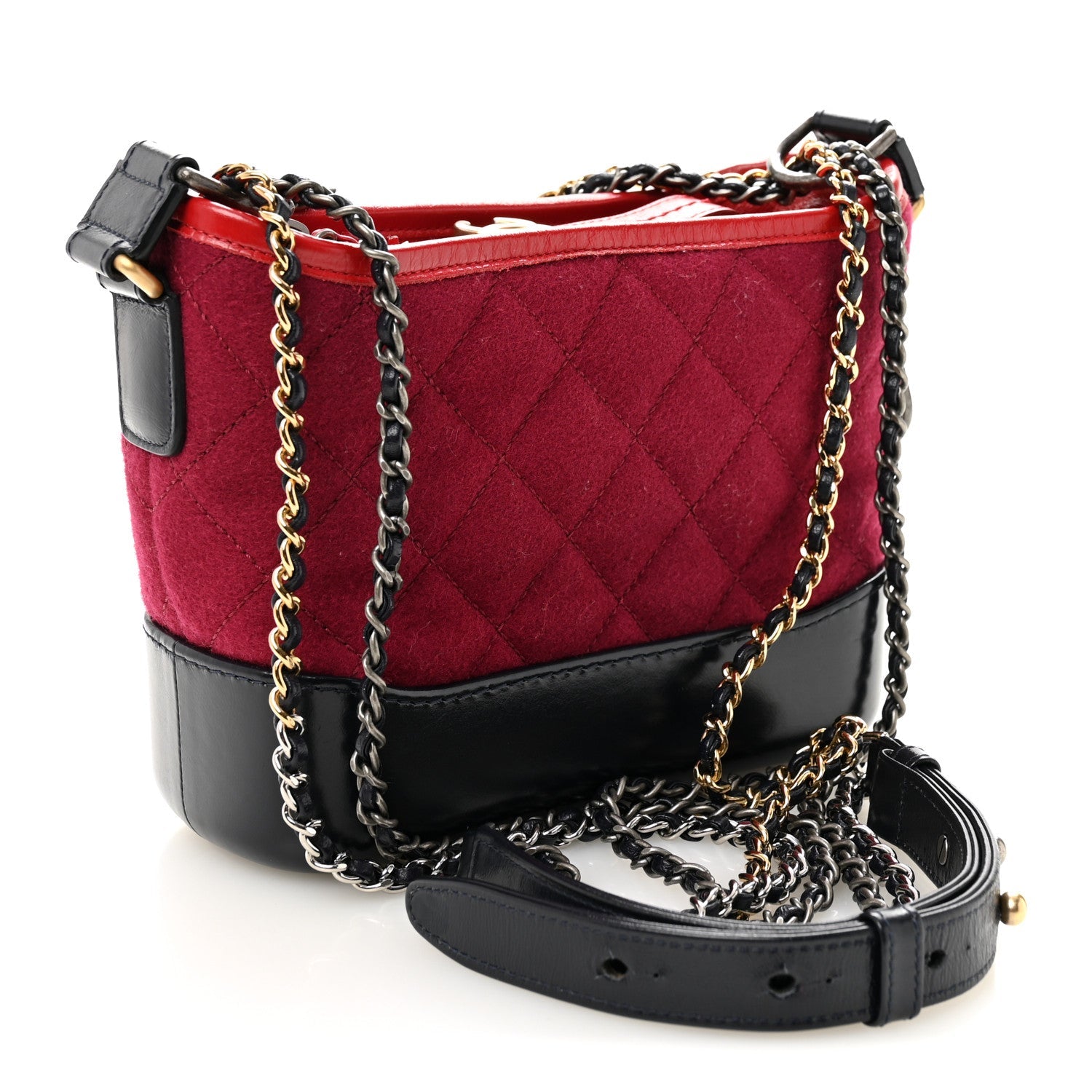 Chanel Wool Calfskin Quilted Small Gabrielle Hobo Red