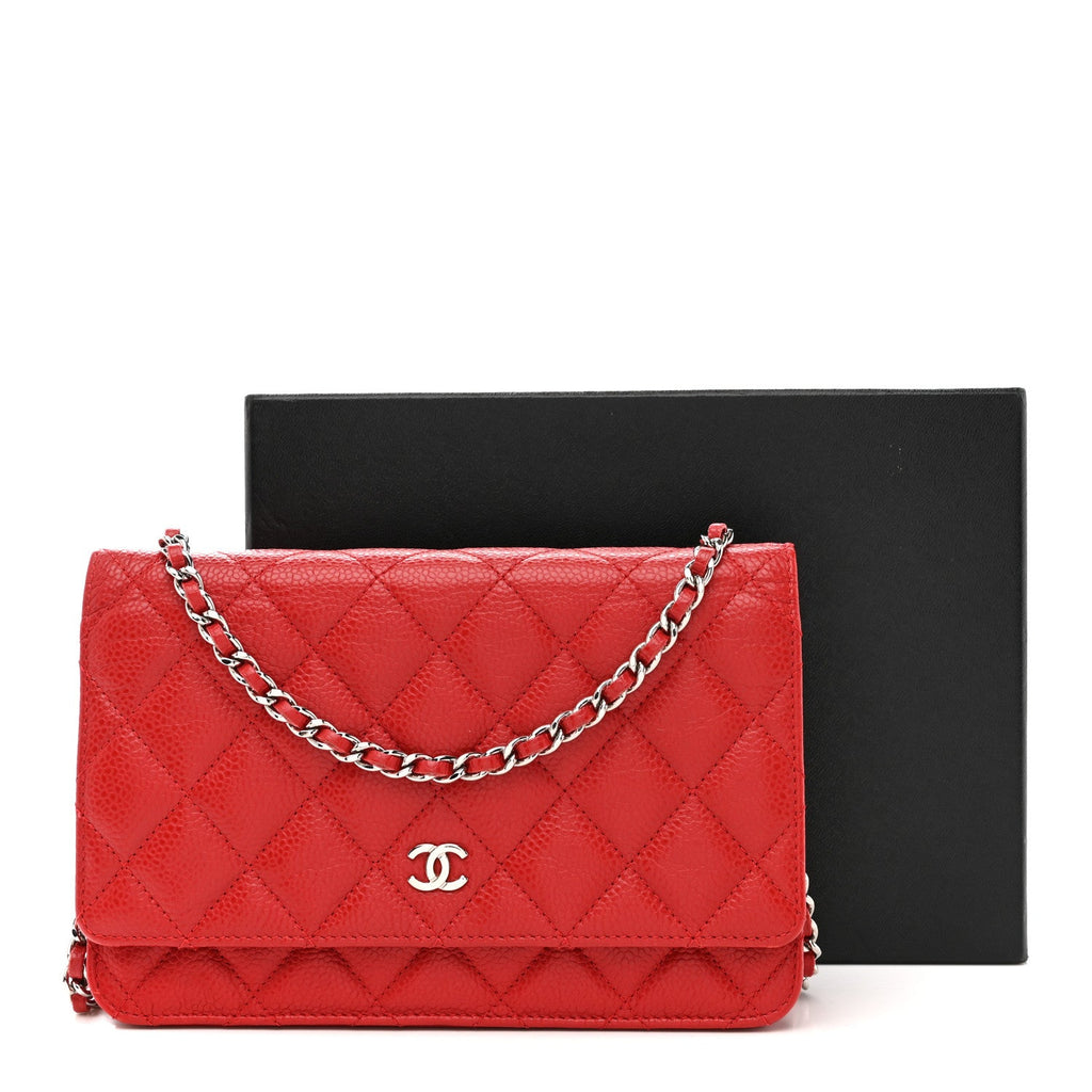 Chanel Caviar Quilted Wallet on Chain WOC Red