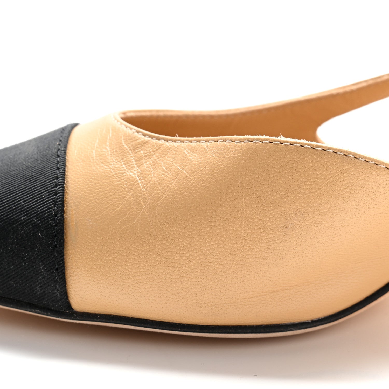 Goatskin Grosgrain Cap Toe CC Slingback Pumps 37 Beige Black