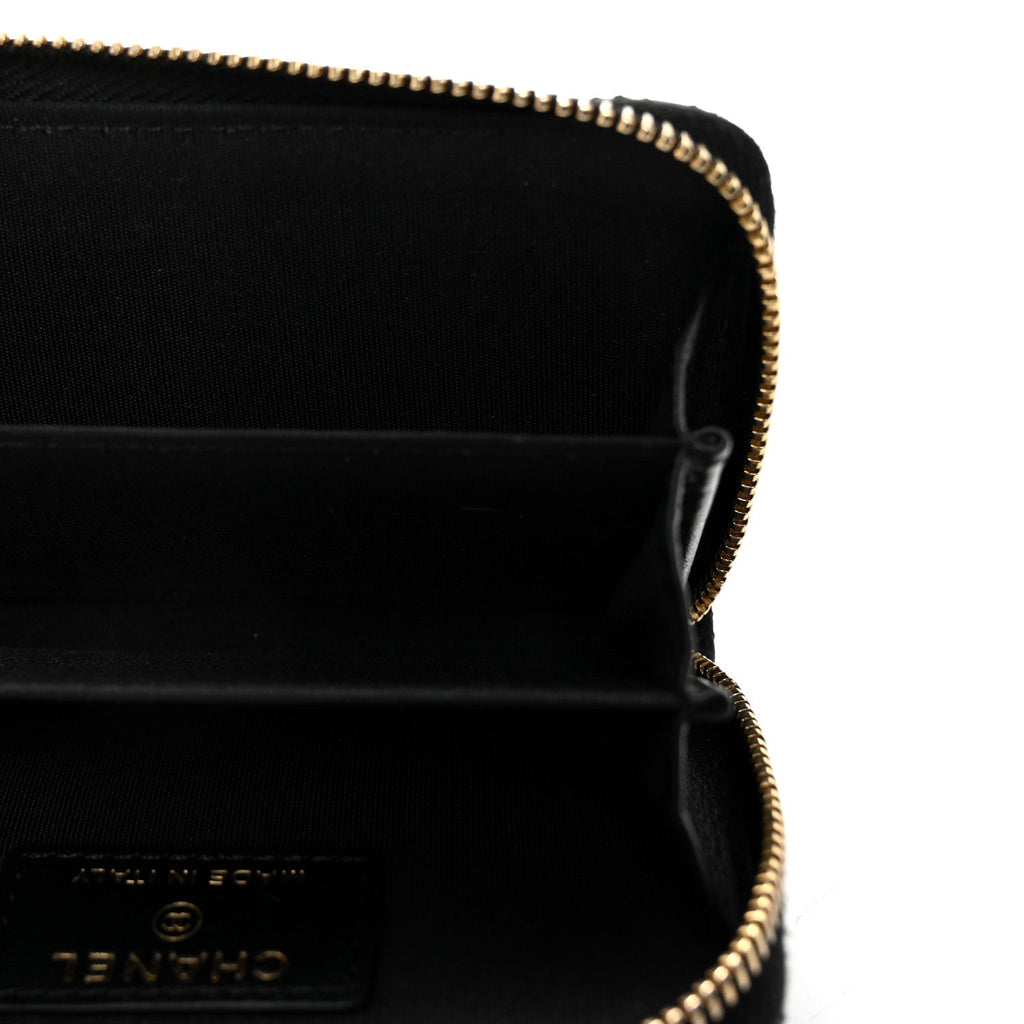 Lambskin Studded Quilted Compact Zip Around Wallet Black