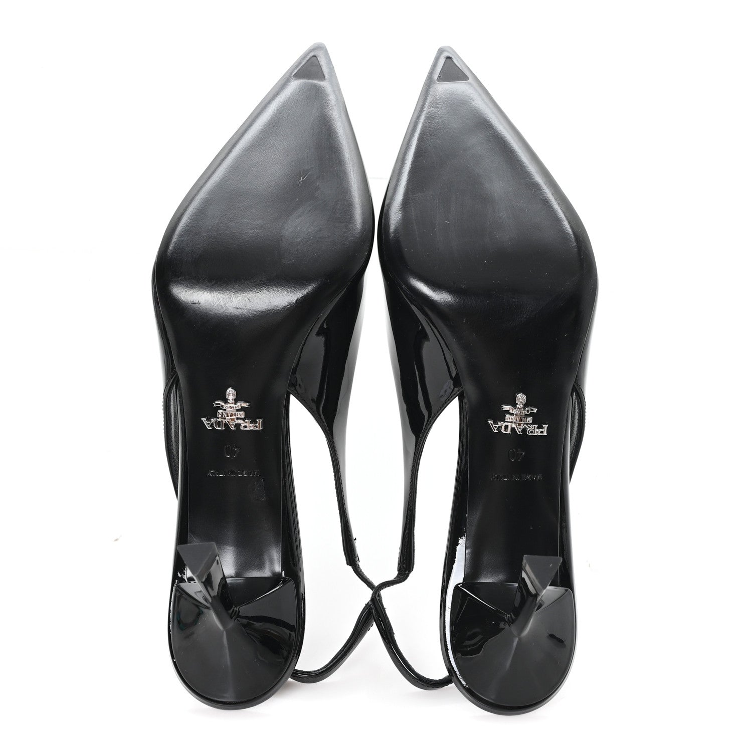 Prada Vernice Logo Pointed Toe Slingback Pumps 40 Black